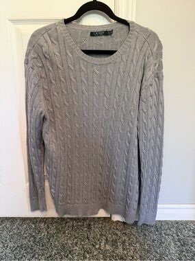Lauren Ralph Lauren Grey Cable Knit Crewneck Sweater OBO